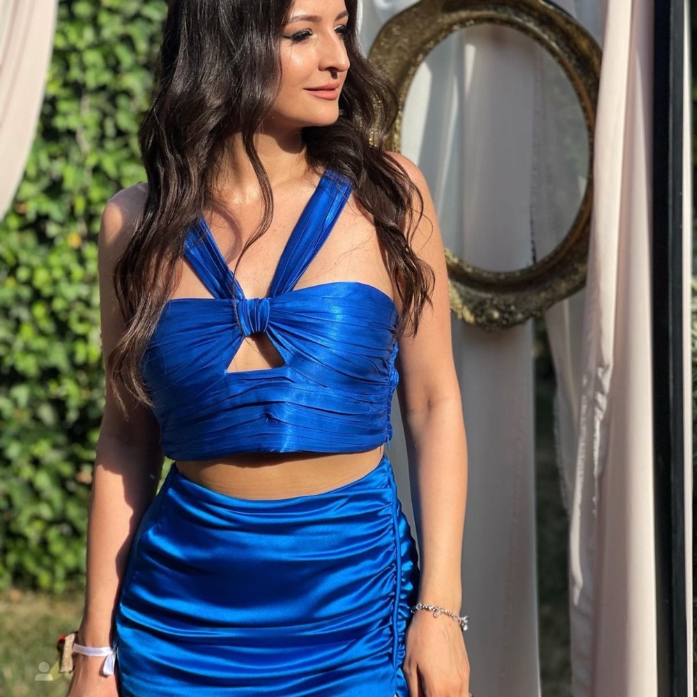 Zara Blue Cut Out Draped Top